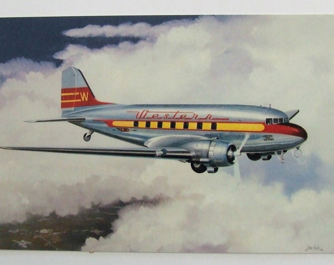 Framed 4" X 6" Painting of a 1935 Western Airlines Douglas DC-3. Designed to hang on a wall or display on a shelf or desk.