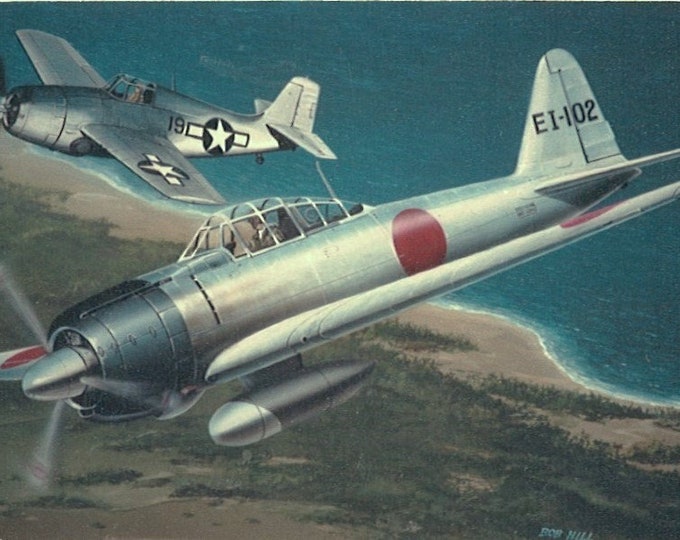 Framed 4" X 6" print of a painting of a WWII Mitsubishi A6M3 "Zero" aircraft.  Made to hang on a wall or display on a shelf or desk.