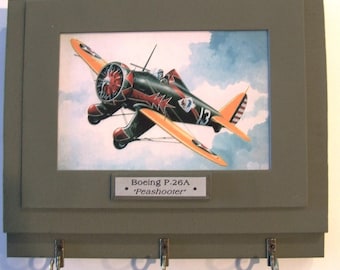 Wall Mounted Keychain Rack with a 4"X6" print of a Boeing B-26A "Peashooter".
