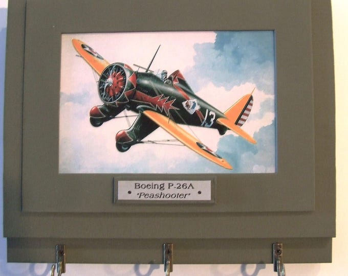 Wall Mounted Keychain Rack with a 4"X6" print of a Boeing B-26A "Peashooter".