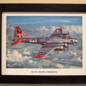 14 1/2&quot; X 18 1/2&quot; Black Framed Art Print Painting of a Boeing B-17G Flying Fortress Bomber flying over Germany towards the end of WWII