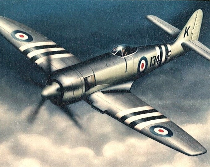 Framed 4" X 6" print of a painting of a WWII British Hawker "Sea Fury". Made to hang on a wall or display on a shelf or desk.