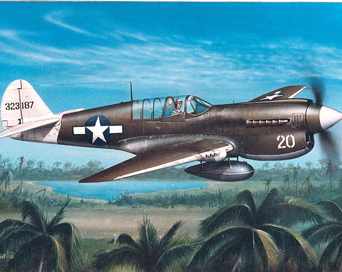Framed 4" X 6" Print of a Curtiss P-40N "Warhawk" over a Southwest Pacific jungle during WWII. Hang on wall or display on a shelf or desk.