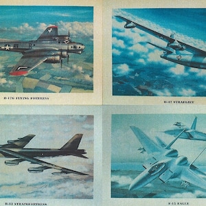 Set of 4 - 12&quot; X 16&quot; Unframed Airplane Prints. (B-17, B-47, B-52, and F-15).  BONUS - FREE pack of 10 different 4&quot;X6&quot; aircraft mini-posters.