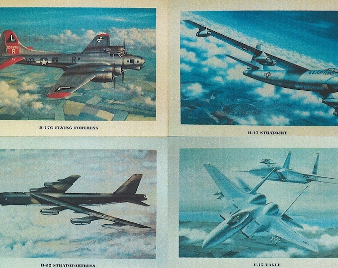 Set of 4 - 12" X 16" Unframed Airplane Prints. (B-17, B-47, B-52, and F-15).  BONUS - FREE pack of 10 different 4"X6" aircraft mini-posters.