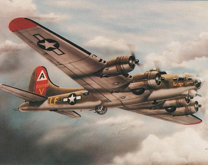 Framed 4" X 6" print of a B-17 Flying Fortress WWII Aircraft. Designed to hang on a wall or can be displayed on a shelf or desk.
