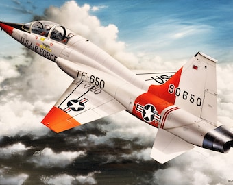 Framed 4" X 6" Print of a Northrop T-38 "Talon" on a training flight.  Hang on a wall or display on a shelf or desk.
