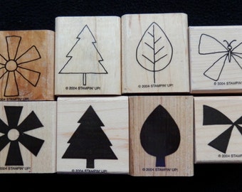 Stampin Up - Two Step Stamps - Flower - Tree - Leaf - Butterfuly - Retired - Rubber Stamp Set (set of 8)