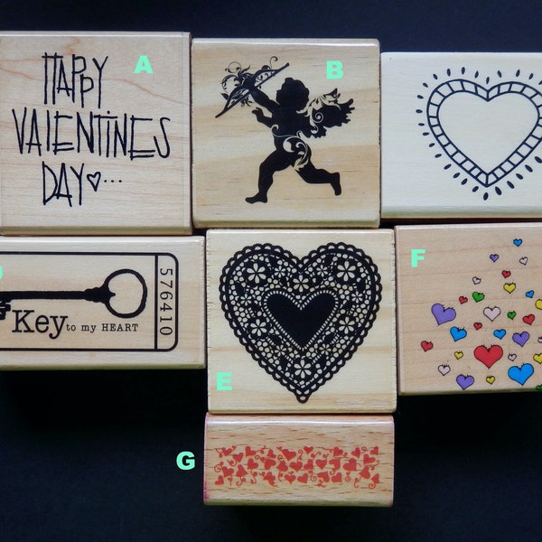 Valentines stamps  - Cupid - Hearts - Ticket to my Heart - Hearts - WM Rubber Stamp - You choose (1)