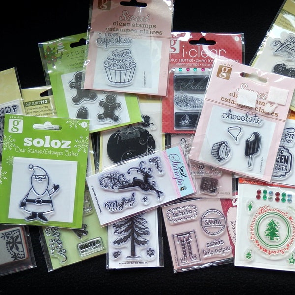 18 ~ LOT of mixed stamps - Christmas - Pumpkins - Holidays - Sweets - MISC stamps - Destash - Studio G & more! (18 total)