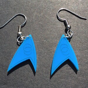 May include: A pair of blue Star Trek insignia earrings with silver hooks.