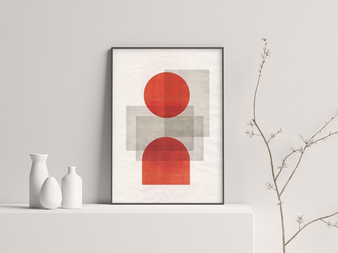 Burnt Orange and Grey Minimal Wall Art, Decorative Modern Art Print