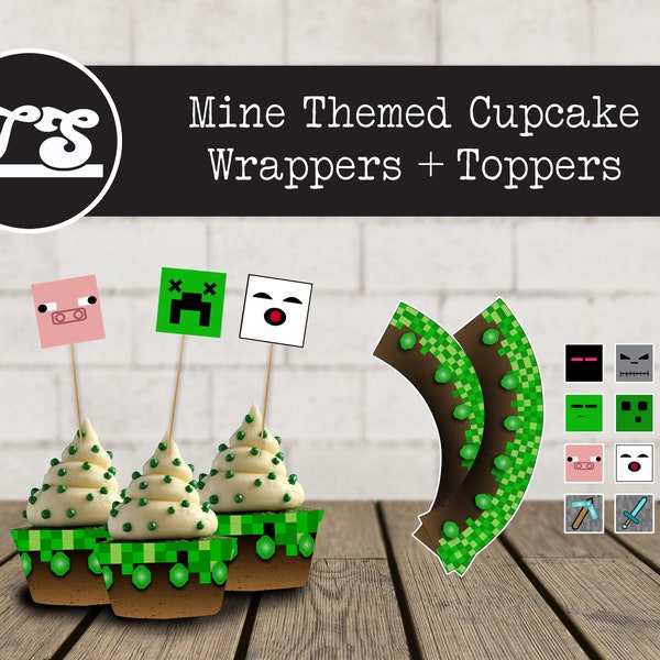 Mine Themed Cupcake Wrappers + Toppers | Sofort Download