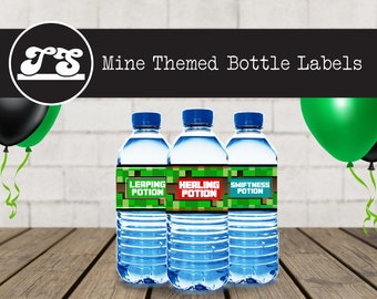 Mine Themed Water Bottle Labels | Instant Download