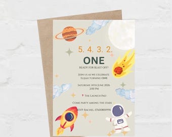 Space Birthday Invitation | Editable Rocket Party Invite (Digital Download)