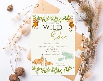 Modern Wild One Birthday Invitation | Minimal Safari 1st Birthday Invite | Editable Template