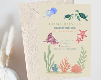 Under the Sea Birthday Invitation Template | Ocean Theme Party Invite | Editable Canva Invite