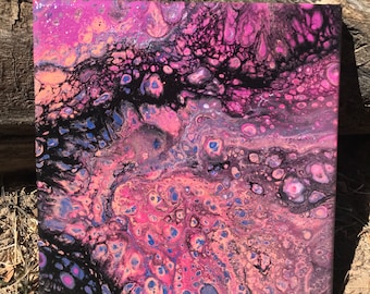Contemporary Modern Abstract Fluid Painting - "tipsy" 8x8" gallery wrapped canvas
