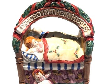 Vtg Fitz Floyd Christmas Cookie JAR Sugar Plums Children asleep in Bed Country