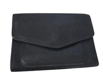 Vtg Fossil Black Genuine Leather Trifold Wallet Zip Pouch