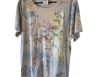VTG Disney Thumper Shirt 2X Plus Multicolor Floral Bambi Scoop Tee Y2K