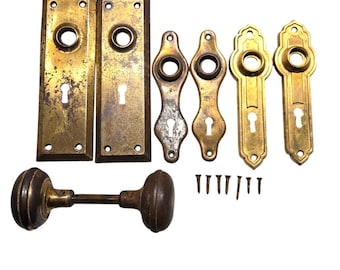 Lot 8 Vtg Antique Brass Door Backplates Key Holes Knob Salvage Hardware