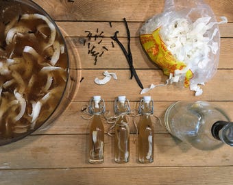 Rum bottles, vial for guest gifts Limoncello, pastis, rum, liquor, olive oil...