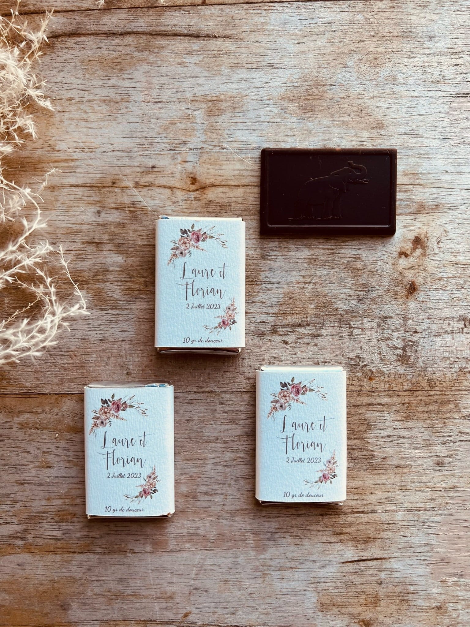 Mini tablette de chocolat personnalisée pour mariage ou baptême