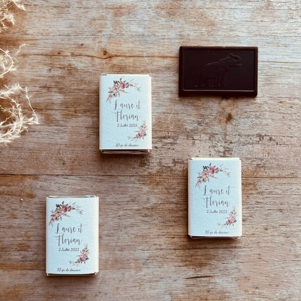 Mini Tablette de chocolat personnalisée mariage, baptême (MIN. COMMANDE 30)