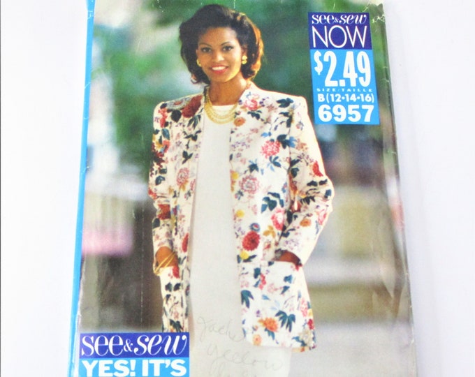 1993 Butterick See and Sew Misses Jacket and Dress Size 12 14 16 ...