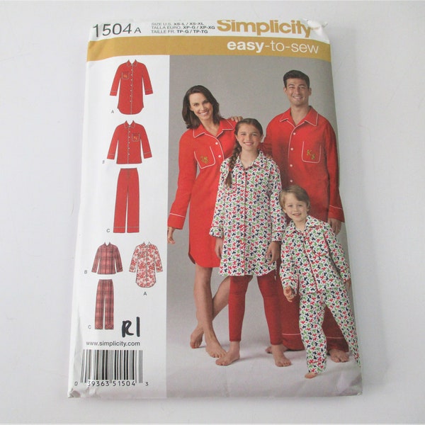 Simplicity Childs Teens and Adults Shirt in Two Lengths and Pants Sleepwear Pattern PT2125