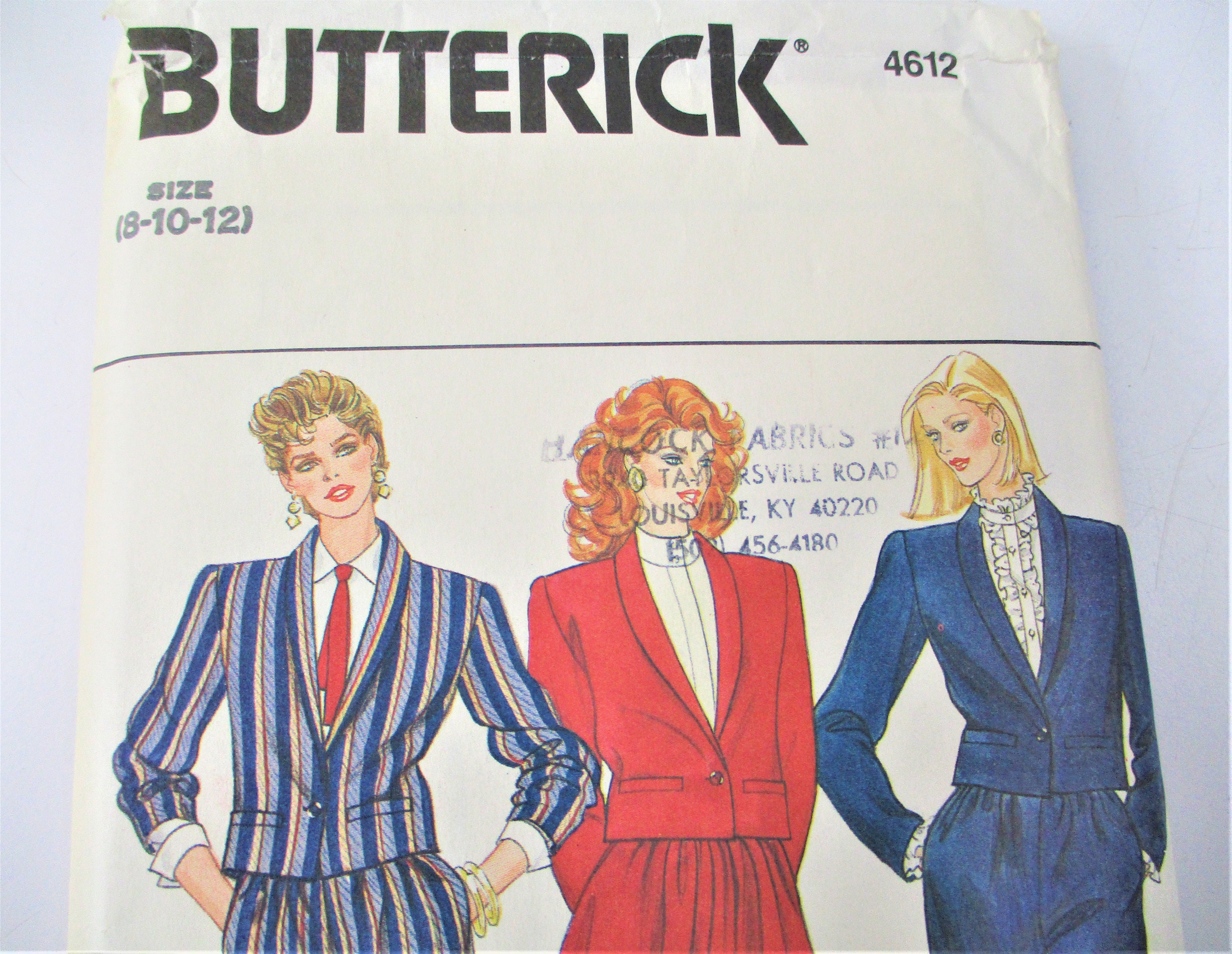 Butterick Misses Jacket Skirt and Pants Pattern Size 8 10 12 PT1268 ...