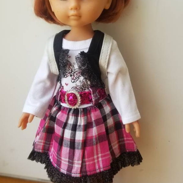 Clothing outfit black pink dress tight bag butterfly head shoes headband bouquet for doll les darlings corolle paola reina amigas