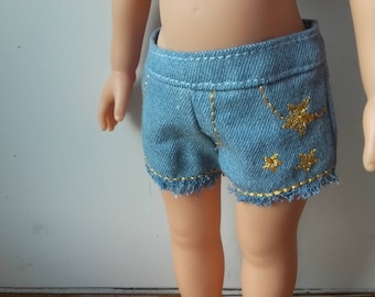 Vetement short jean's bleu brodé doré poupée les chéries corolle paola reina amigas little darling hearts for hearts fashion friends