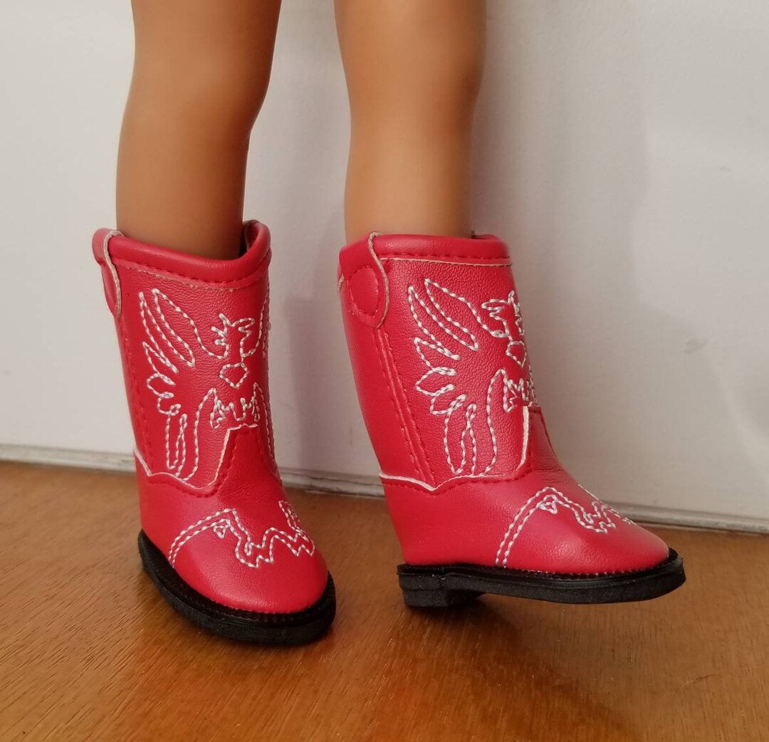 Bottes Cowboy Rodeo Vintage Enfant/Poupée - Cuir Noir, Rouge, Blanc - Occasion