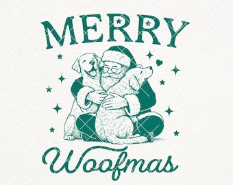 Merry Woofmas SVG PNG, Santa and Dogs Christmas, Christmas Dog Svg, Trendy Christmas, Dog Lover Png, Dog Mom Png, Gift for Dogs, Retro Dogs
