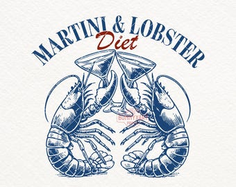 Martini et homard régime SVG PNG, drôle de martini homard Png, homard Svg, sublimation esthétique pêcheur, Girly Martini Cocktail Png, tasses