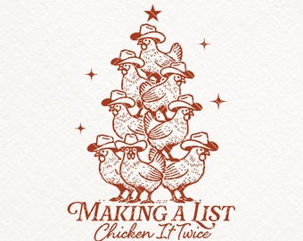 Making a List Chicken It Twice, SVG PNG, Christmas Chicken Svg, Farm Christmas PNG, Retro Animal Farm Sublimation, Farmhouse Christmas Decor