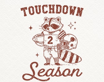Retro Raccoon Football Design, Touchdown Season PNG SVG (Digital Download)