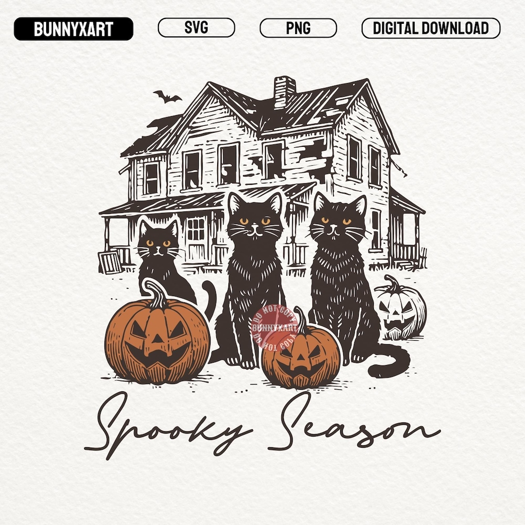 Spooky Season Black Cat SVG: Halloween Pumpkin, Ghost Design PNG ...