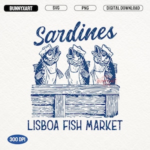 Fischmarkt Sardine SVG PNG, Sardinen Lisboa Fischmarkt, Sardinen Shirt Design, Fischer Ästhetik Png, MaritimeSvg, Retro Strand Shirt