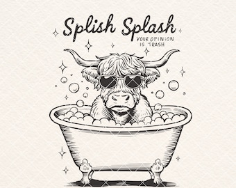 Funny Highland Cow Bath SVG, Sarcastic Western Tee (digitale download)
