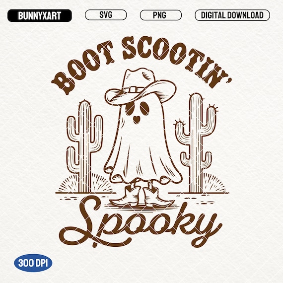 Boot Scoot Spooky PNG SVG, Cowboy Ghost Png, Western Ghost Shirt Design, Retro Halloween PNG, Western Halloween, Vintage Ghost, Tote Bags