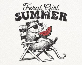 Feral Girl Summer Opossum, Beach Meme Design (SVG PNG)
