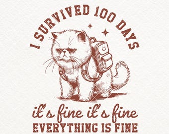 I Survived 100 Days Of School Cat Design SVG PNG (Digital Download)