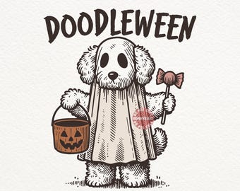 Dog Halloween SVG PNG, Doodleween Sublimation, Funny Doodle Dog Png, Spooky Dog Svg, Halloween Kids PNG, Goldendoodle Svg, Dog Lover Design
