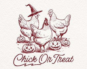 Chick or Treat SVG PNG, Vintage Halloween Chicken Witch, Ghost Chickens Png, Farm Animal Png, Pumpkin Png, Spooky Witch, Sublimation, Mugs