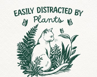 Easily Distracted By Plants SVG PNG, Vintage Cat Shirt Design, Funny Gardening, Trendy Plant Lover Png, Houseplants Svg, Sublimation
