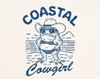 Coastal Cowgirl Frog SVG PNG, Retro Beach Design (Digital Download)