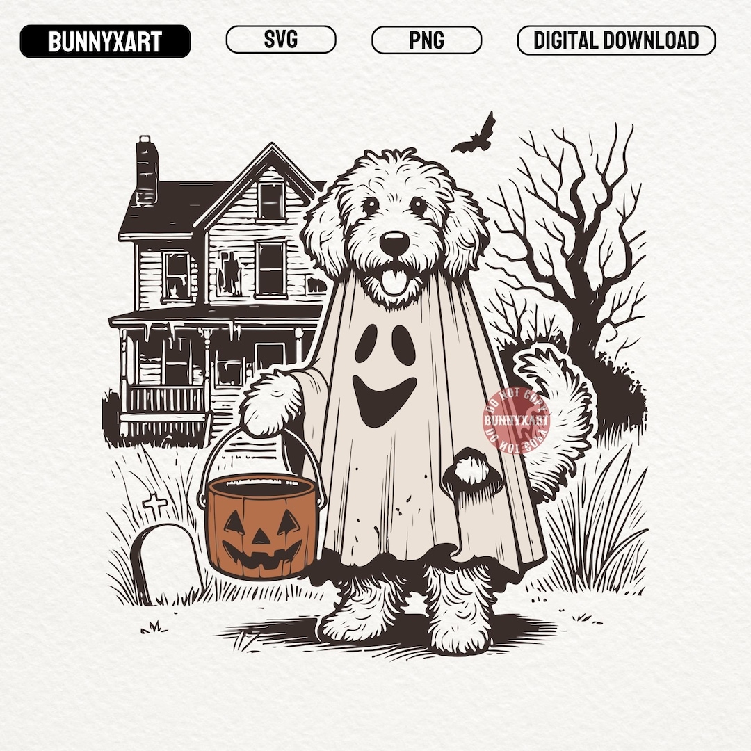 Vintage Ghost Dog Halloween PNG SVG: Spooky Pumpkins Design - Etsy